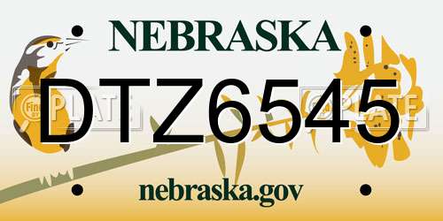 DTZ6545 Nebraska License Plate