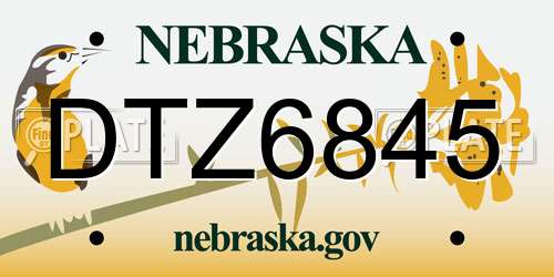 DTZ6845 Nebraska License Plate