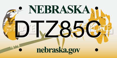 DTZ85C Nebraska License Plate