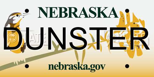 DUNSTER Nebraska License Plate
