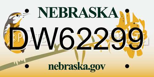 DW62299 Nebraska License Plate