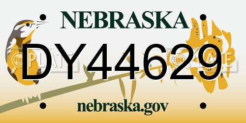 DY44629 Nebraska License Plate