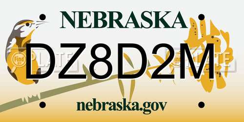 DZ8D2M Nebraska License Plate