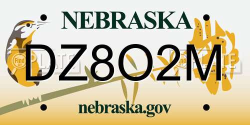 DZ8O2M Nebraska License Plate
