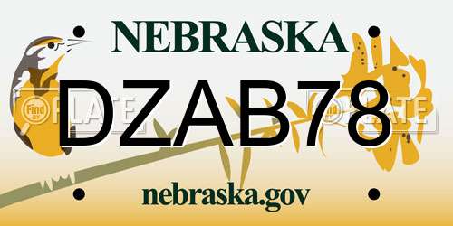 DZAB78 Nebraska License Plate