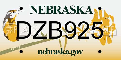 DZB925 Nebraska License Plate