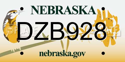DZB928 Nebraska License Plate