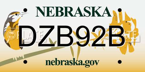 DZB92B Nebraska License Plate