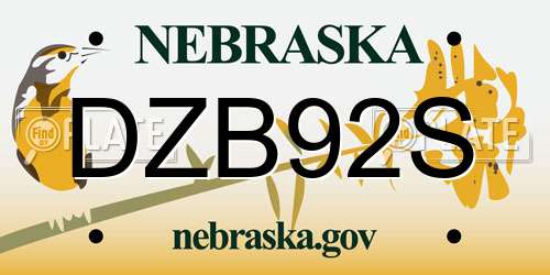 DZB92S Nebraska License Plate