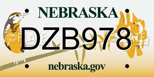 DZB978 Nebraska License Plate