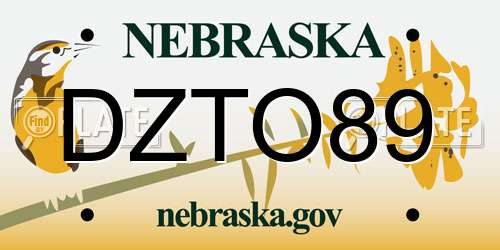 DZTO89 Nebraska License Plate