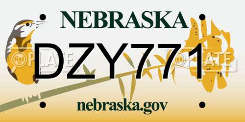 DZY771 Nebraska License Plate