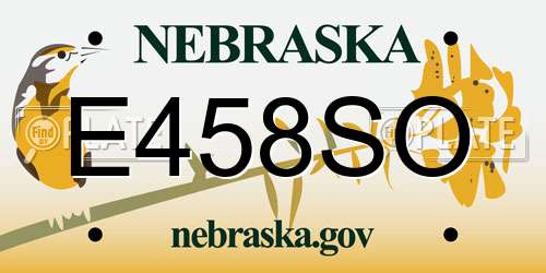 E458SO Nebraska License Plate