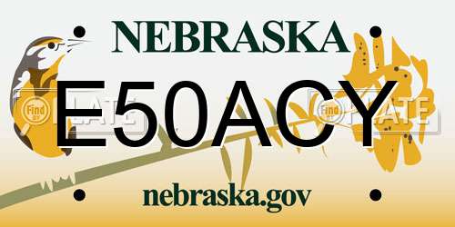 E50ACY Nebraska License Plate