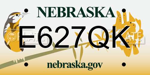 E627QK Nebraska License Plate