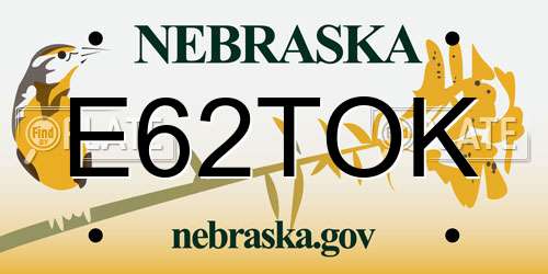 E62TOK Nebraska License Plate
