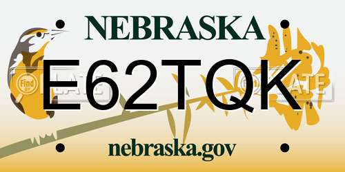 E62TQK Nebraska License Plate