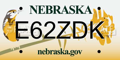 E62ZDK Nebraska License Plate