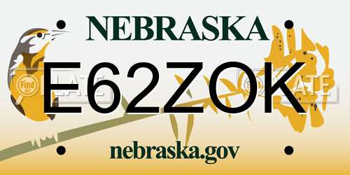 E62ZOK Nebraska License Plate