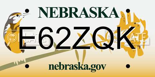 E62ZQK Nebraska License Plate