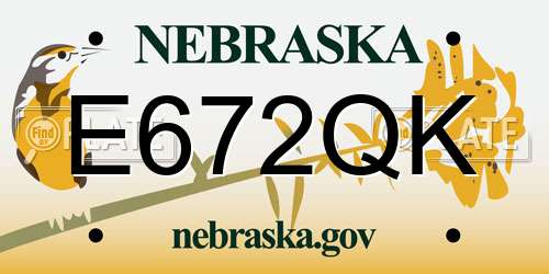 E672QK Nebraska License Plate