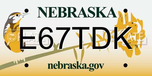 E67TDK Nebraska License Plate