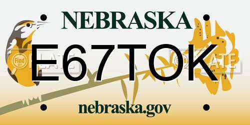 E67TOK Nebraska License Plate