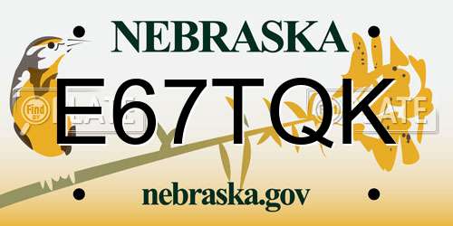 E67TQK Nebraska License Plate