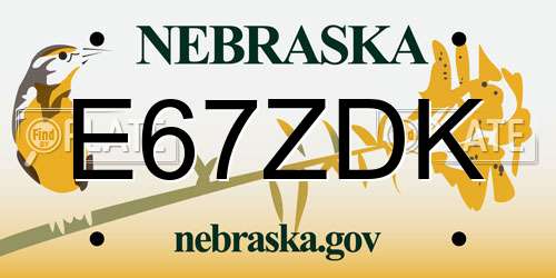 E67ZDK Nebraska License Plate