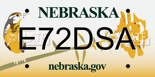 E72DSA Nebraska License Plate