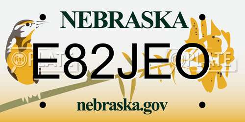 E82JEO Nebraska License Plate