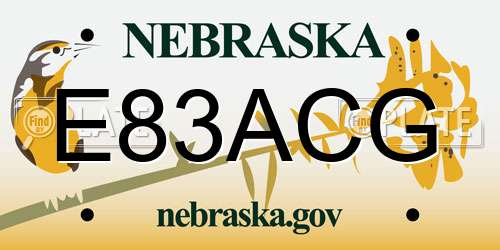 E83ACG Nebraska License Plate