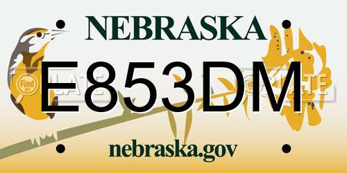 E853DM Nebraska License Plate