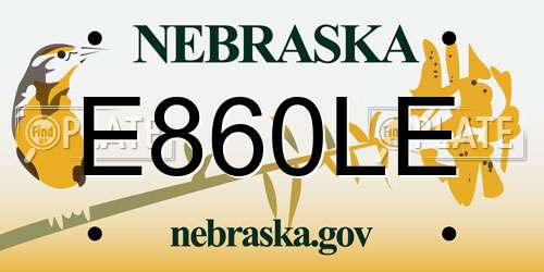 E860LE Nebraska License Plate