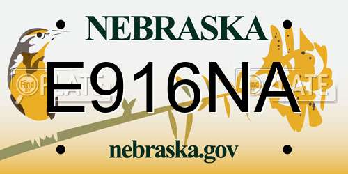 E916NA Nebraska License Plate