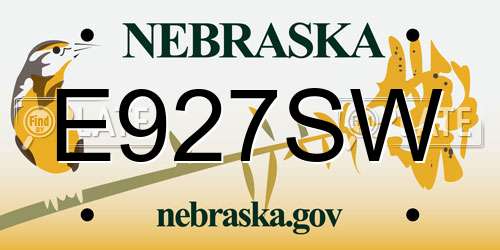 E927SW Nebraska License Plate