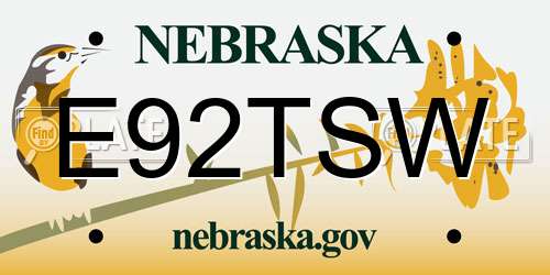 E92TSW Nebraska License Plate