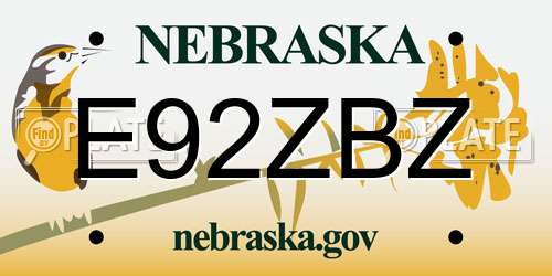 E92ZBZ Nebraska License Plate