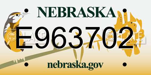E963702 Nebraska License Plate