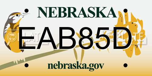 EAB85D Nebraska License Plate