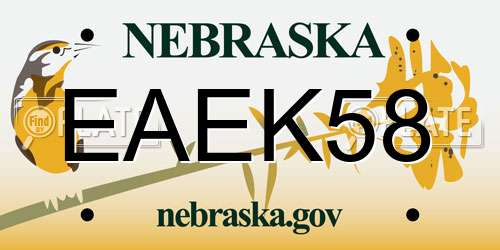 EAEK58 Nebraska License Plate