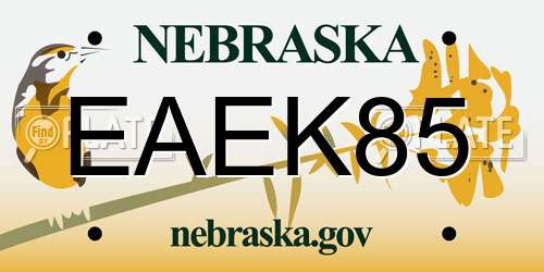 EAEK85 Nebraska License Plate