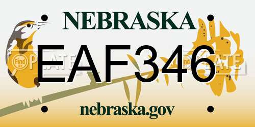 EAF346 Nebraska License Plate