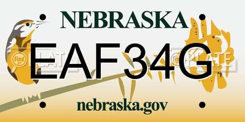 EAF34G Nebraska License Plate