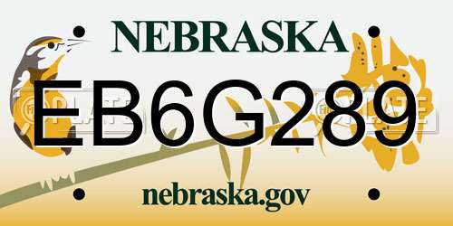 EB6G289 Nebraska License Plate