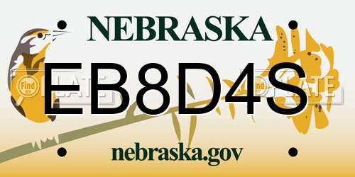 EB8D4S Nebraska License Plate