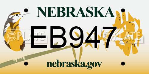 EB947 Nebraska License Plate