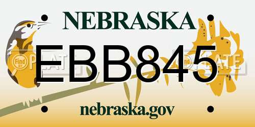 EBB845 Nebraska License Plate