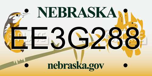 EE3G288 Nebraska License Plate