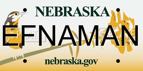 EFNAMAN Nebraska License Plate